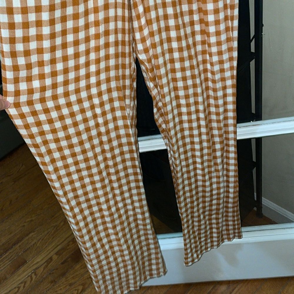 Anthropologie Saylor Laken Orange plaid gingham knot spaghetti ruffle romper - Picture 4 of 13